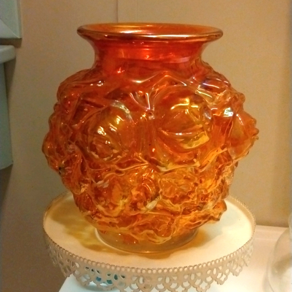 Gorgeous Carnival Glass Rose Vase